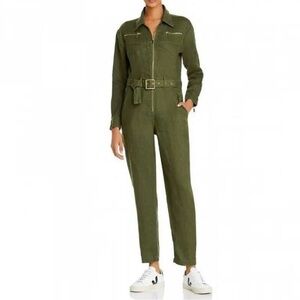 WEWOREWHAT | NWOT UTILITY GREEN LINEN SOLID BELTED COLLARED IN CHIVE GREEN SMALL